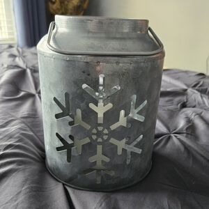Metal Tin Holiday Lantern Snowflake Candle Holder Galvanized.